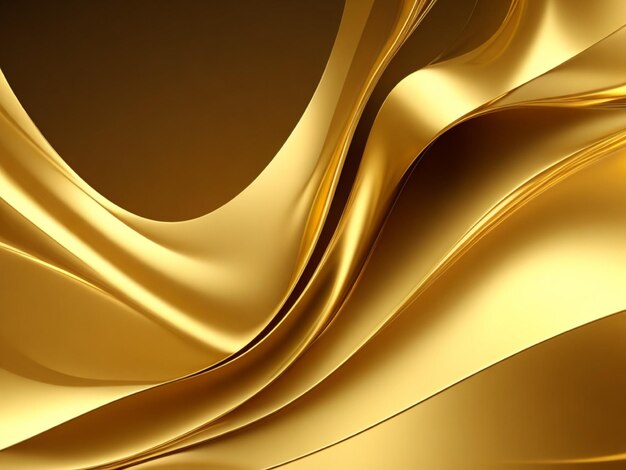Golden abstract wavy liquid background 3d render illustration
