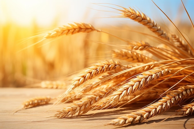 田園風景の小麦畑の黄金の豊かさのクローズアップ