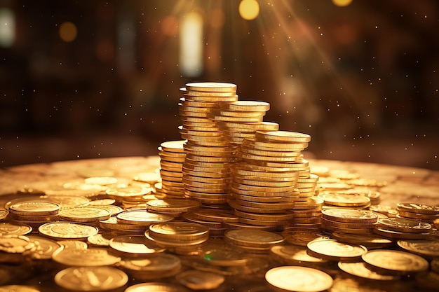 Golden Abundance Reveling in a Hoard of Many Glittering Gold Coins
