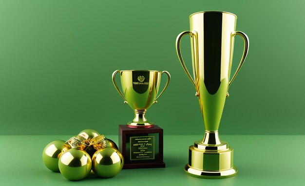 Golden Achievement Yellow Trophy on Green Background with Copy Space