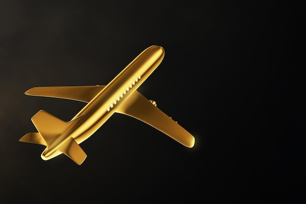 Golden airplane isolated on black background
