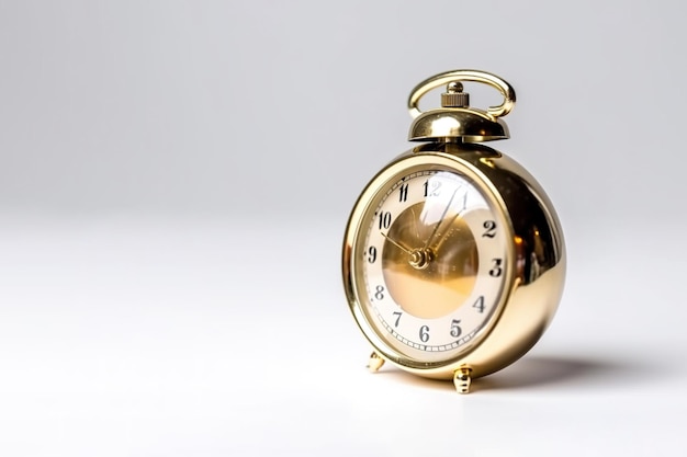 golden alarm clock on a white background