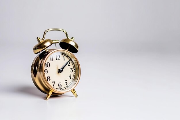 golden alarm clock on a white background