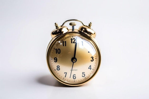 golden alarm clock on a white background