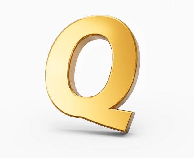 Golden alphabet Q on white isolated background 3D Golden Letters numbers 3d Illustration