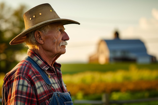 Golden American farmer wheat field Generate Ai