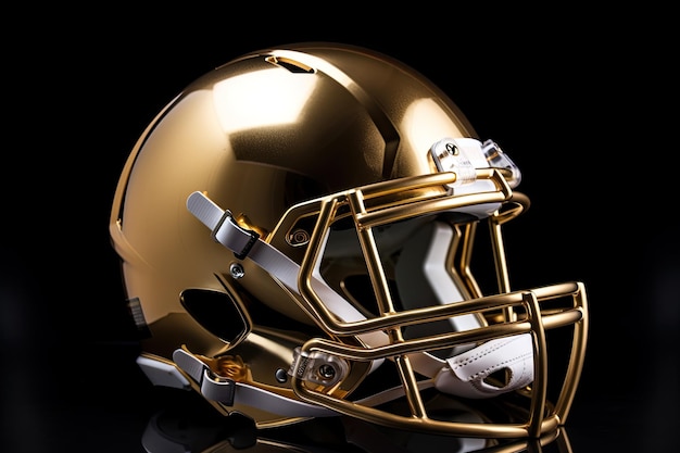 Golden american football helmet on black background Generative AI