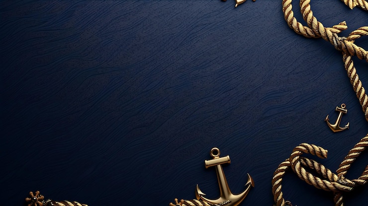 Photo golden anchor and rope on a navy blue background