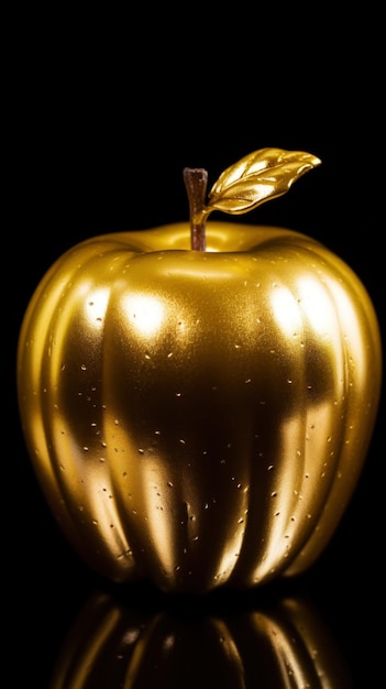 Golden apple on dark background Isolated luxury concept Generative AI