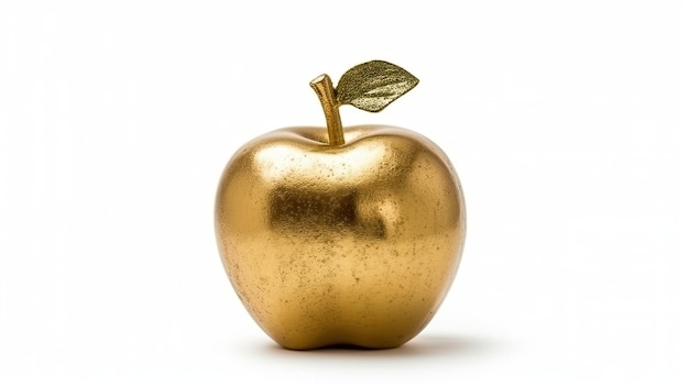 Golden Apple on a White Background