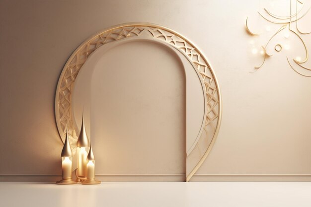 A golden arch with a crescent moon on the wall generative ai