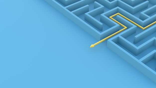 The golden arrow route will break out of the maze 3d\
illustration