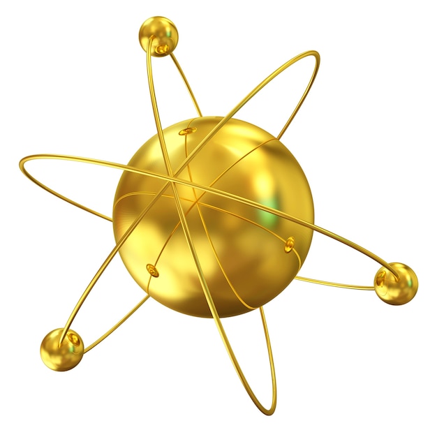 Photo golden atom isolated on white background