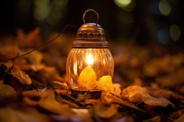 Golden autumn foliage brightness and glow in the darkness