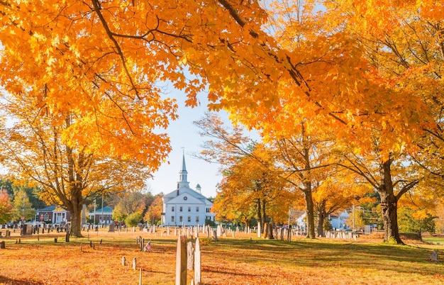 Golden autumn in Hanover, Massachusetts cemetery