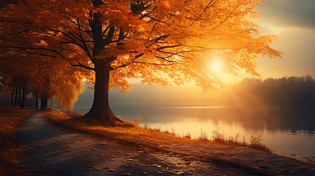 黄色い 木々 の 黄金 の 秋 の 景色