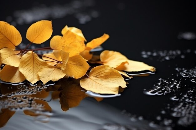 사진 golden autumn leaves on reflective surface