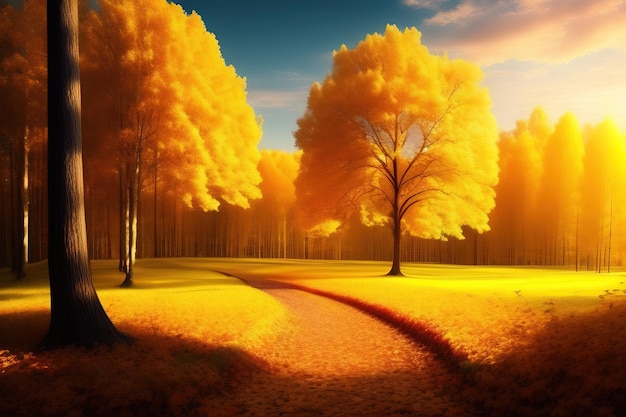 Golden autumn natural forest