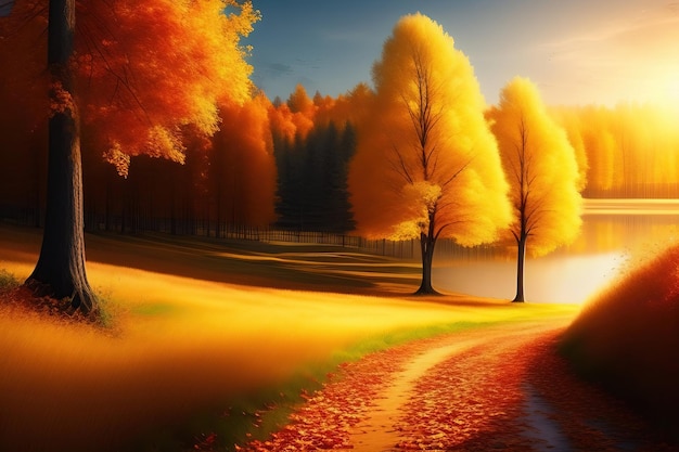 Golden autumn natural forest