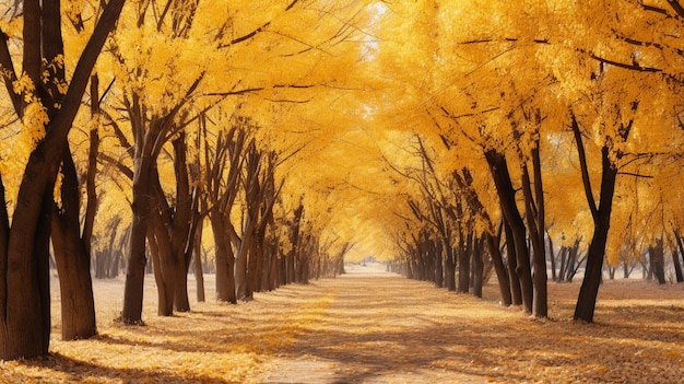 Golden autumn in the park forest