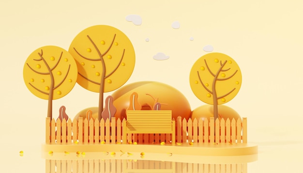 Golden Autumn Three Dimensional Illustration Scene