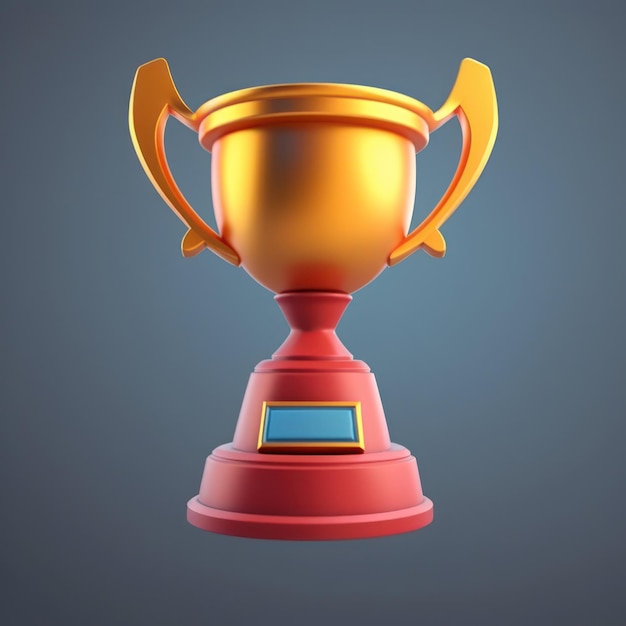 Golden award trophy on golden pedestal 3d rendering