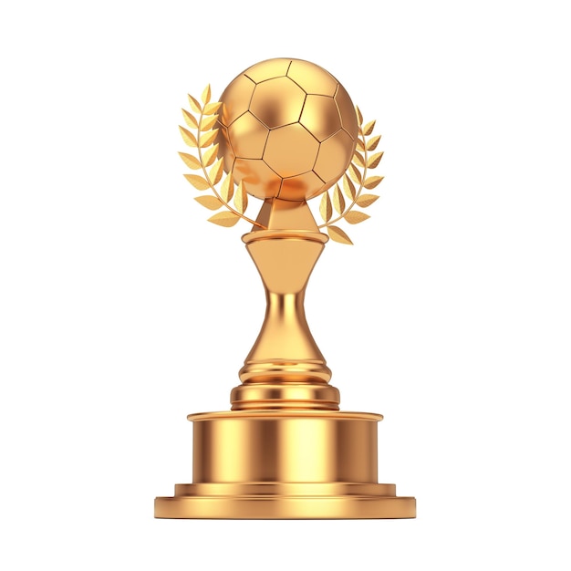 Golden Award Trophy with Golden Football Soccer Ball and Laurel Wreath 3d Rendering