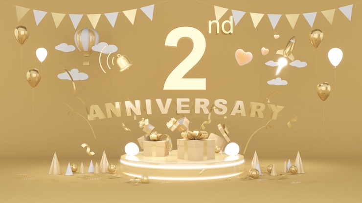 Photo 金色背景圖像 為2年紀念日,2年紀念日,3d染