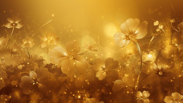 A golden background with flowers and leaves.