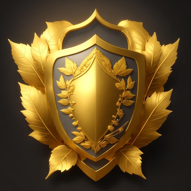 Photo golden badge or shield with gold leaves