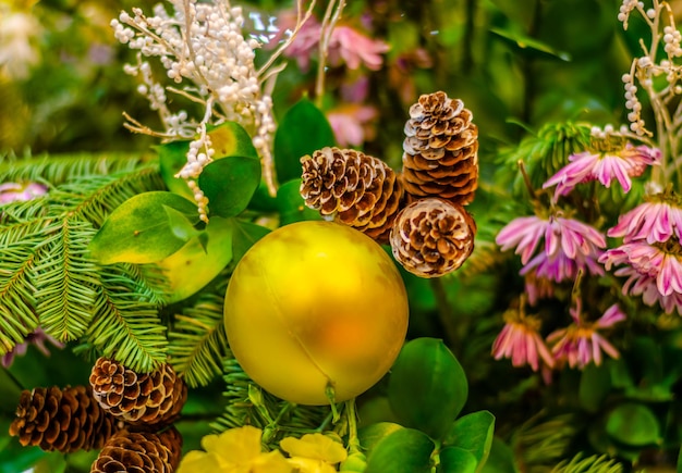 Golden ball on the Christmas tree.