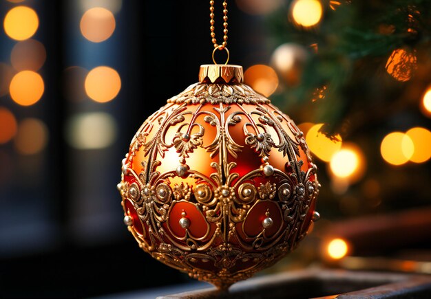 golden ball ornaments on a christmas tree