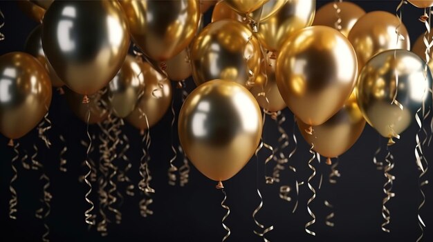 Golden balloons on a black background