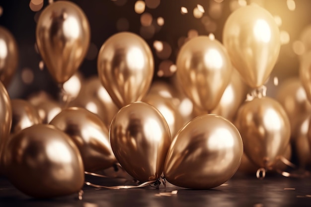 Golden Balloons for Party Decorations Bokeh Background Generative AI