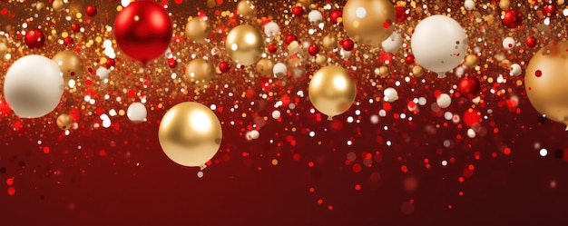 Фото Золотые воздушные шары с блестящим красным и белым конфетом на октавном фоне