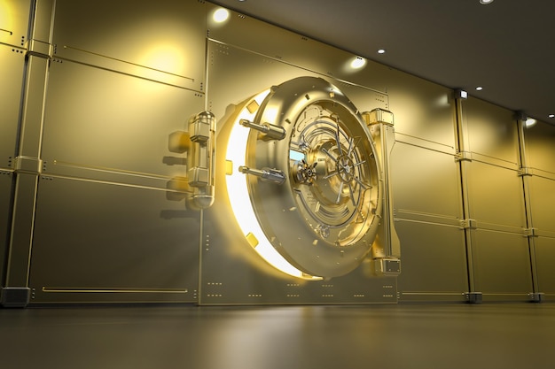 Golden bank vault door open