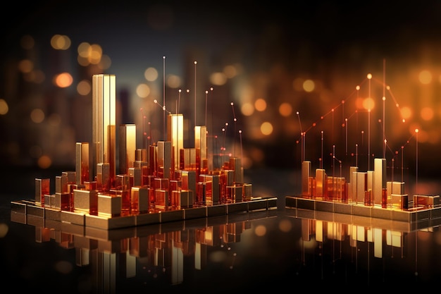 Golden bar chart background Economic index and stock market