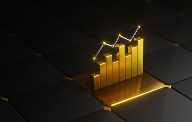 Golden Bar Chart on Black Background Financial Growth and Market Analysis in Modern Infographic