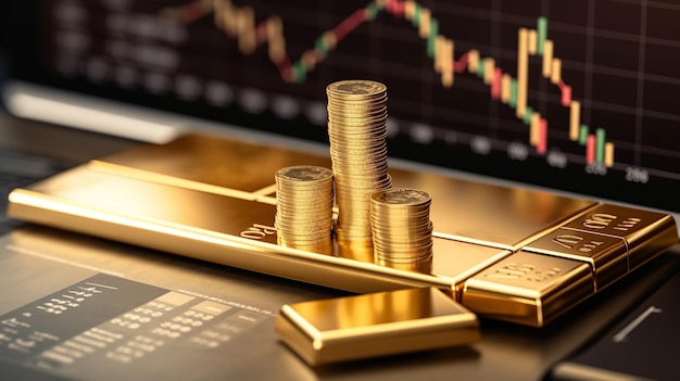 Golden bar on a chart representing rising stock market trends