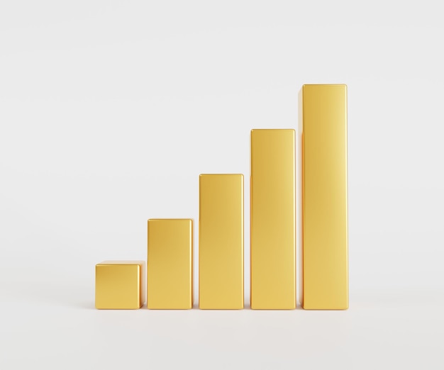 Golden bar graph. business growth chart. 3d rendering illustration