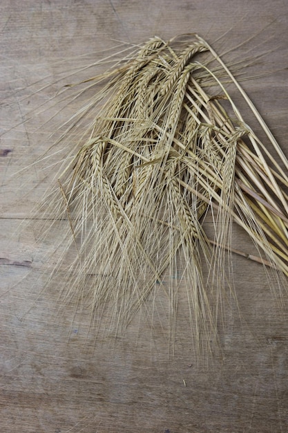 golden barley on a wooden table