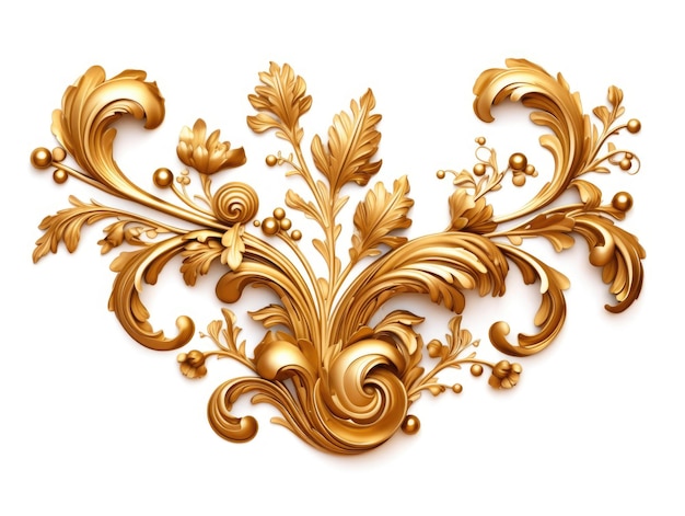 Golden baroque ornament on white background