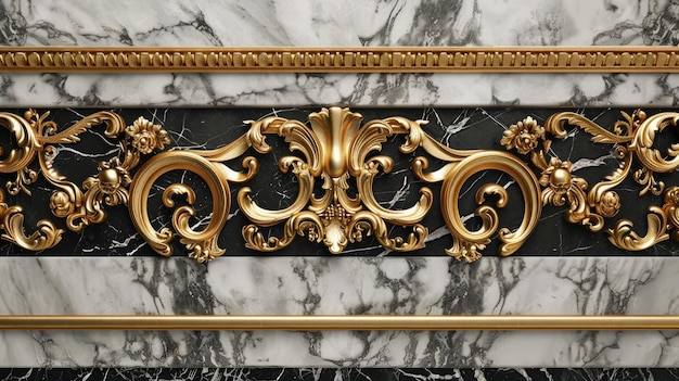 Foto rotoli d'oro barocchi su sfondo di marmo in stile opulento