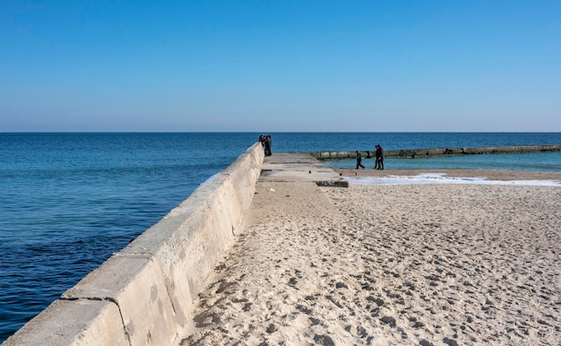 Golden beach pier in Odessa Ukraine