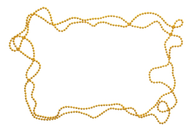 Golden beads border isolated Christmas frame Golden shine