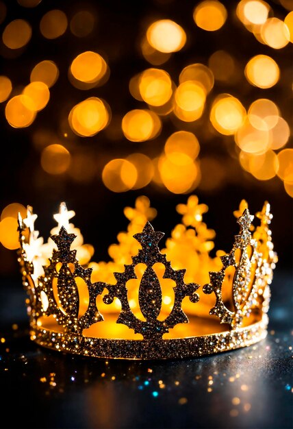 Photo golden beautiful crown on a shiny background selective focus