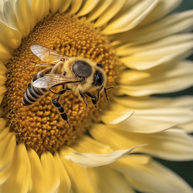 Foto bellezza dorata un'ape che si delizia nel nettare di un fiore giallo vibrante