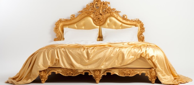 Photo golden bed on white background