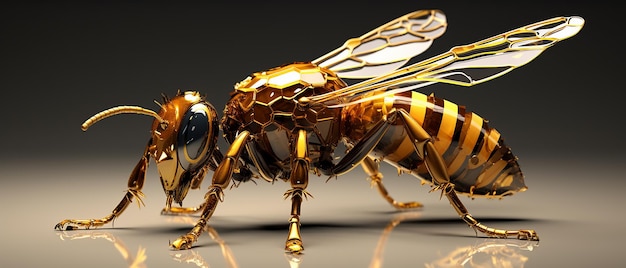 Golden Bee on Black Background 3D Illustration