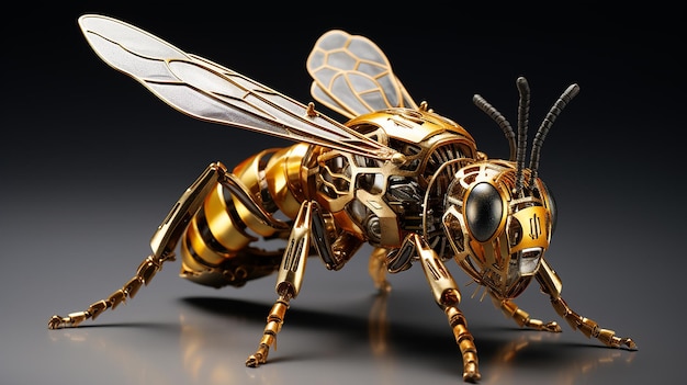 Photo golden bee perspective 3d view